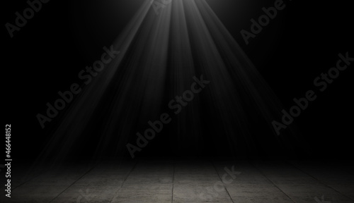 Bild auf Leinwand Ray of light coming from ceiling to empty dark room