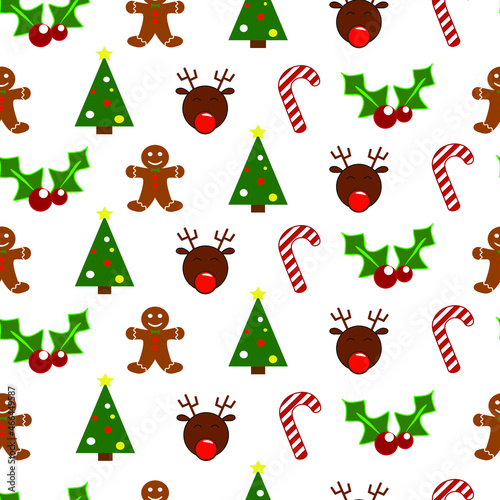 Vector seamless pattern of christmas icons placed on white background.
