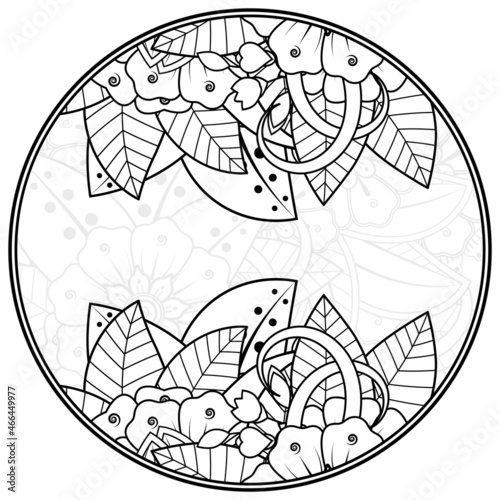 mehndi flower, decorative ornament in ethnic oriental style, doodle ornament, outline hand draw. coloring book page.