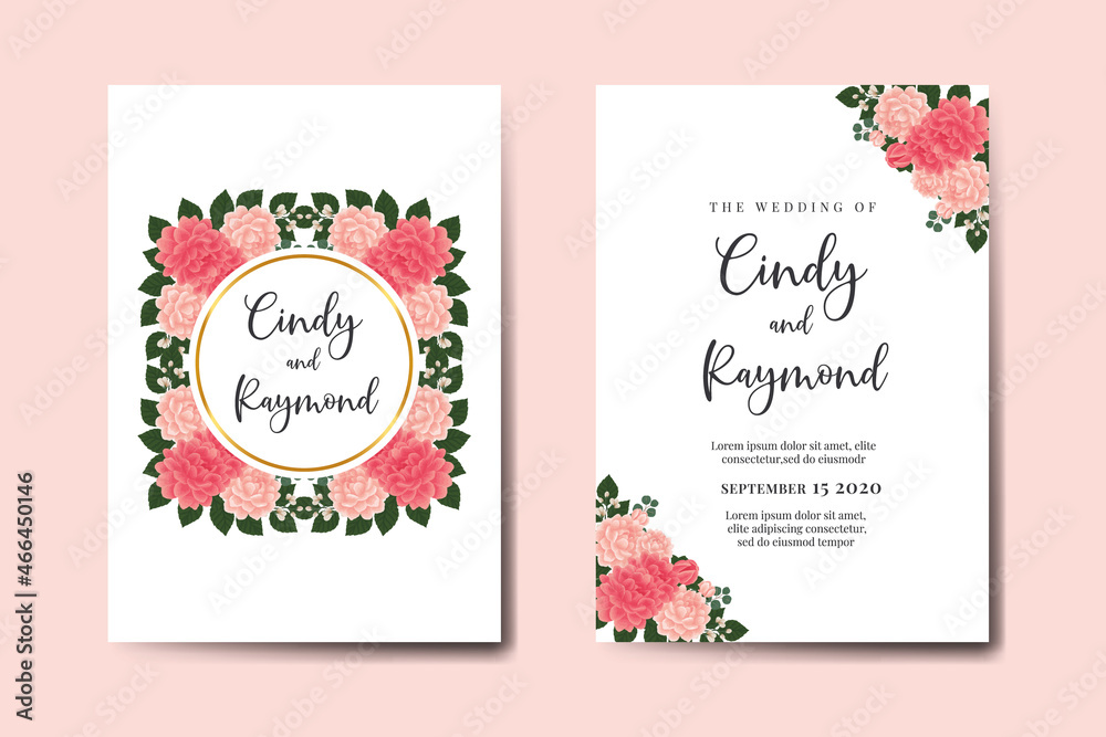Modern Wedding invitation Card Template Dahlia Flower Digital Watercolor Modern Wedding invitation Card Template Dahlia Flower Digital Watercolor
