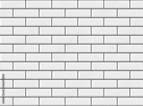 Subway tile pattern. Metro white ceramic bricks background. Vector realistic illustration.