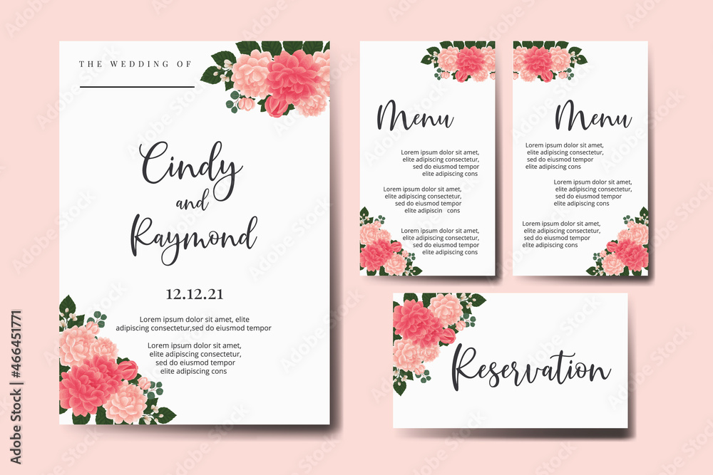 Modern Wedding invitation Card Template Dahlia Flower Digital Watercolor Modern Wedding invitation Card Template Dahlia Flower Digital Watercolor