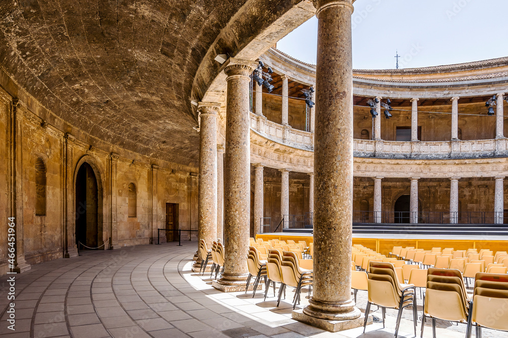 Palace of Charles V transformed into an amphitheater in Alhambra palace complex in Granada, Spain
