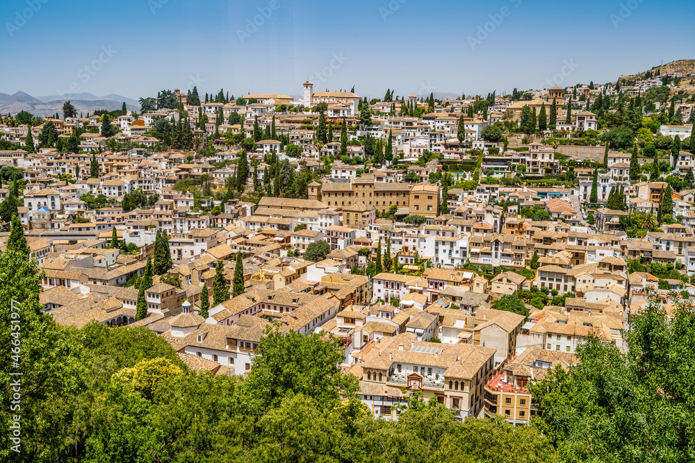 Granada cityscape viewed from Alhambra palaces complex, Andalusia, Spain