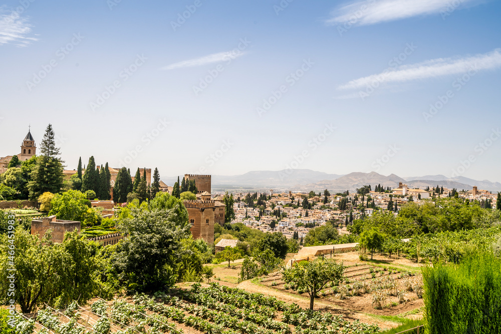 View of Arabic palace complex called Alhambra in Granada, Spain