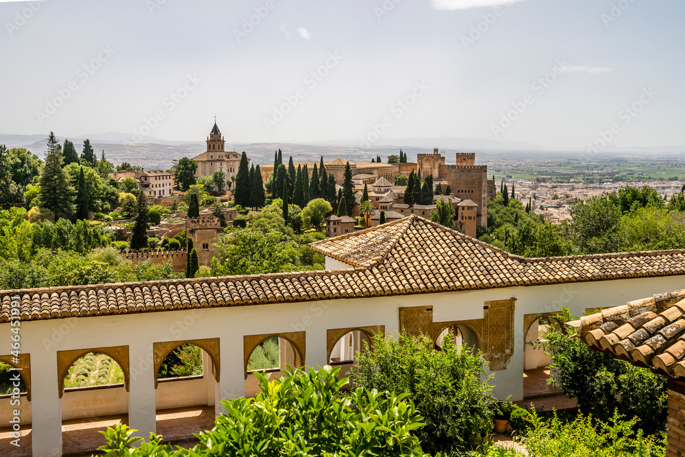 Fototapeta premium Generalife palace with green courtyard in Alhambra, Granada, Spain