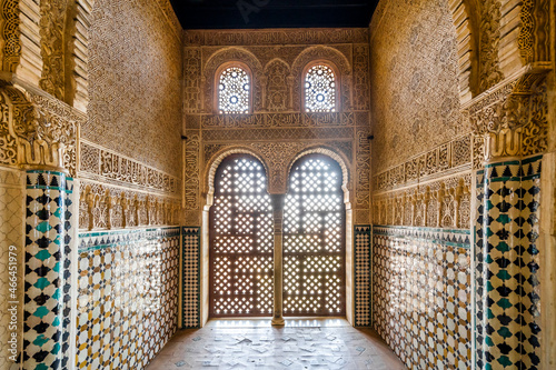 Arabic interiors of Nasrid Palace of Alhambra palace complex in Granada, Spain