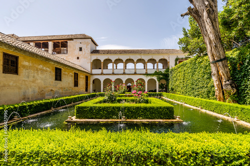Generalife palace with green courtyard in Alhambra, Granada, Spain