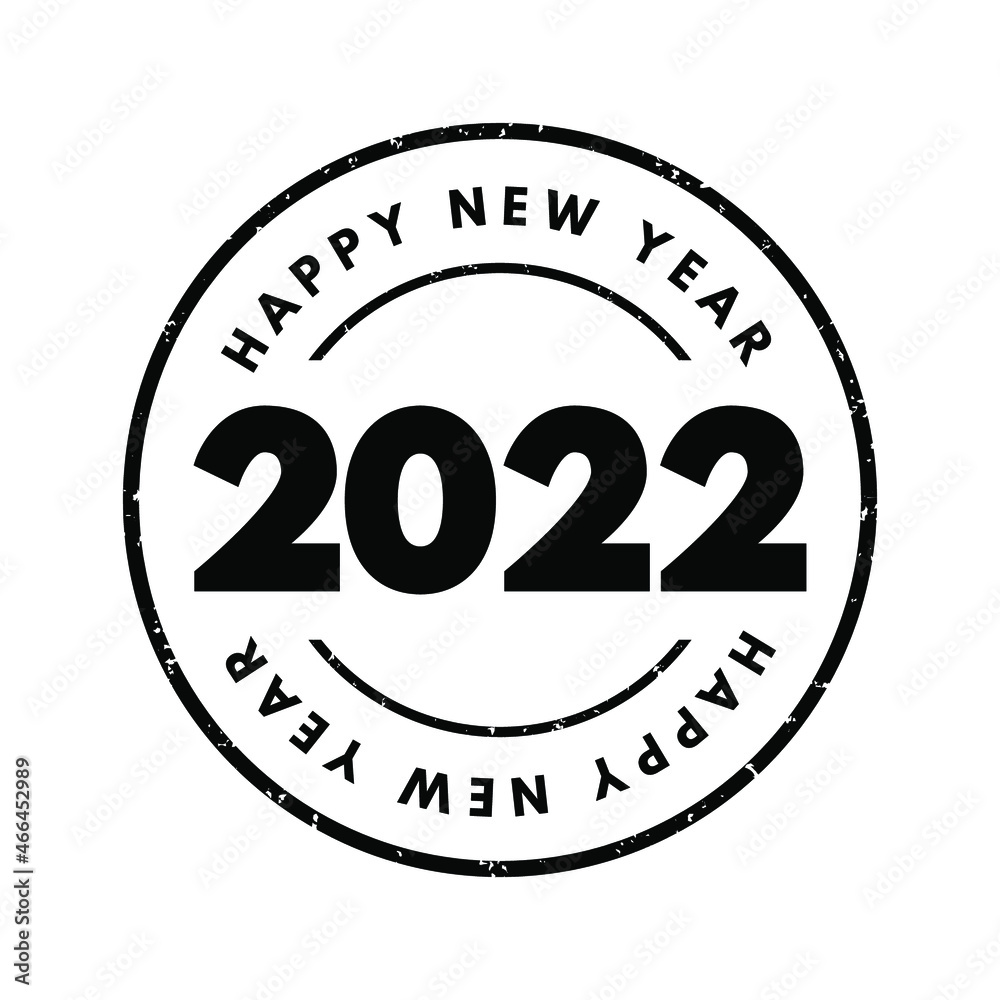 2022 Happy New Year stamp concept, celebration word cloud greeting card