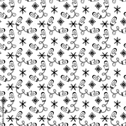 Hand drawn Christmas mittens pattern for wrapping paper design.