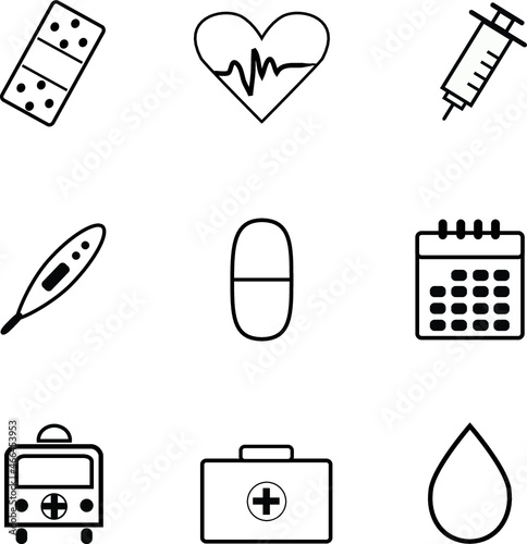 Medical icons on white background.