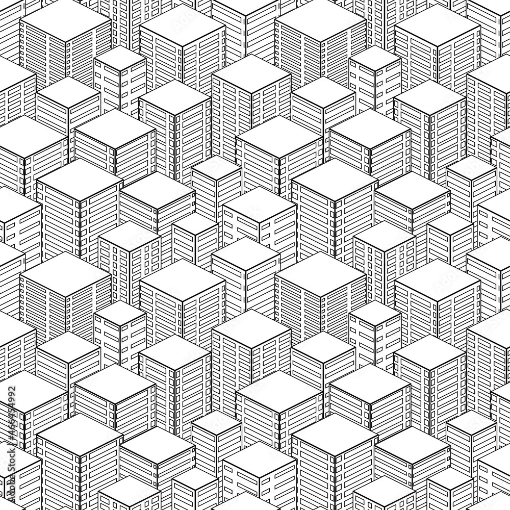 Abstract Isometric Geometric Pattern. Black and White Structural Texture.