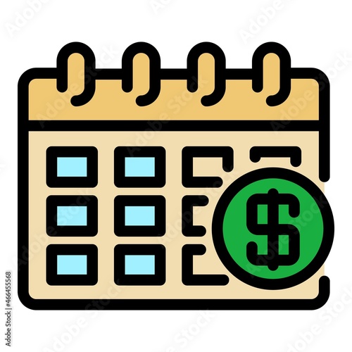 Calendar dollar icon. Outline calendar dollar vector icon color flat isolated