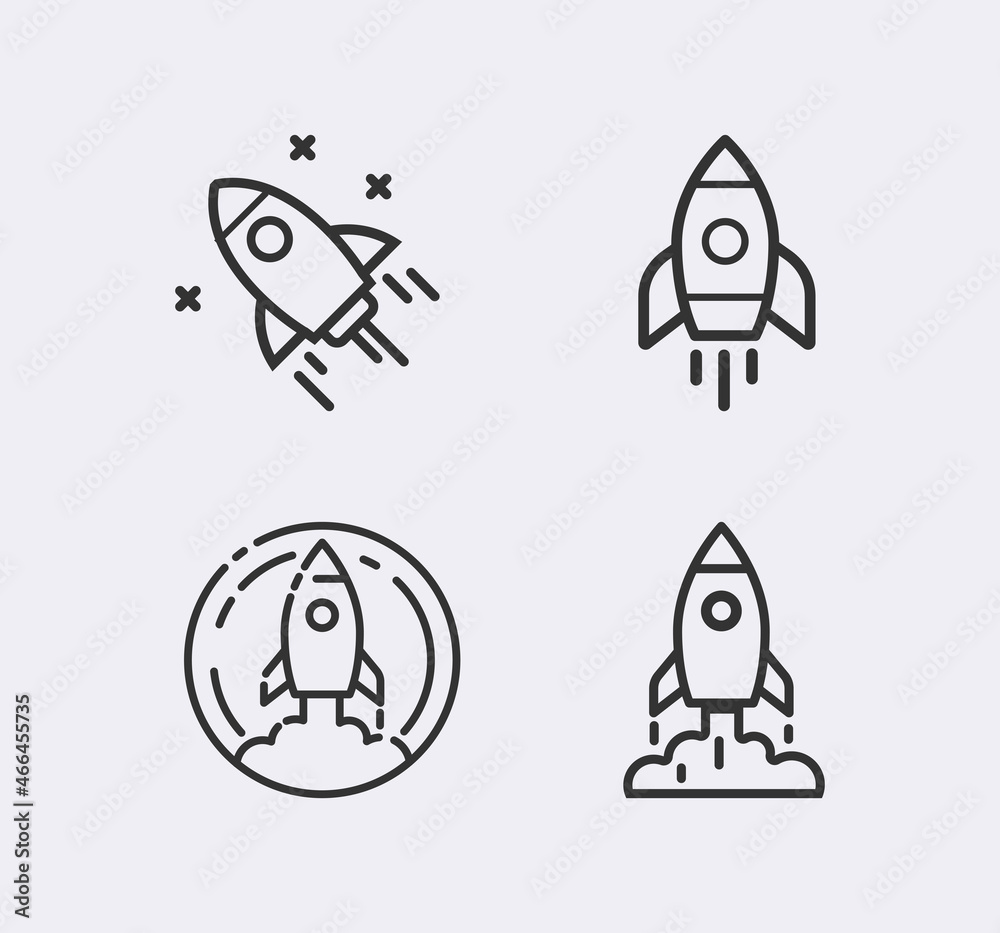 Start up, shuttle rocket line vector icon Start up, shuttle rocket line vector icon