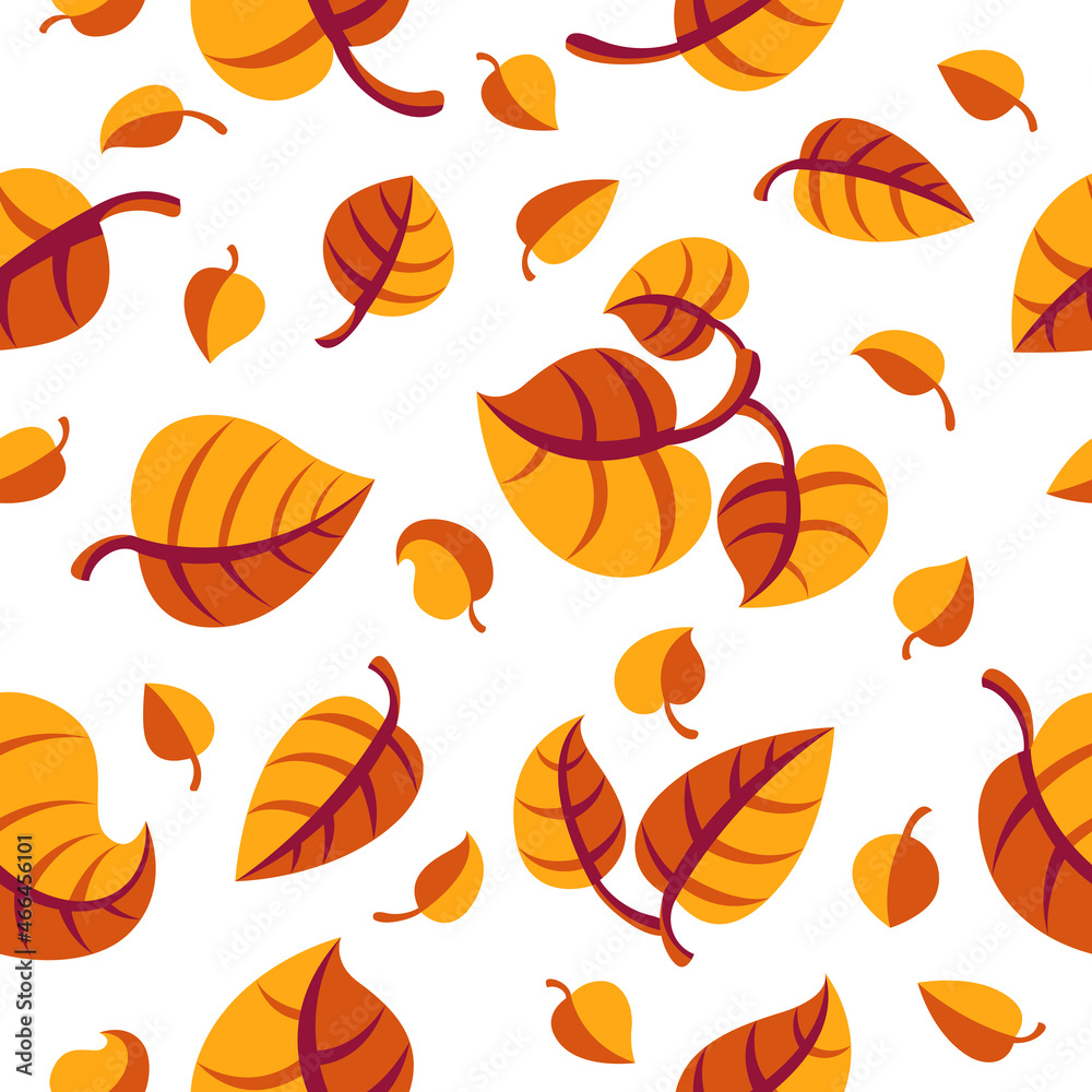 Stylish cartoon autumn leaves seamless vector pattern, endless wallpaper or textile swatch with tree floral, red fall life theme.
