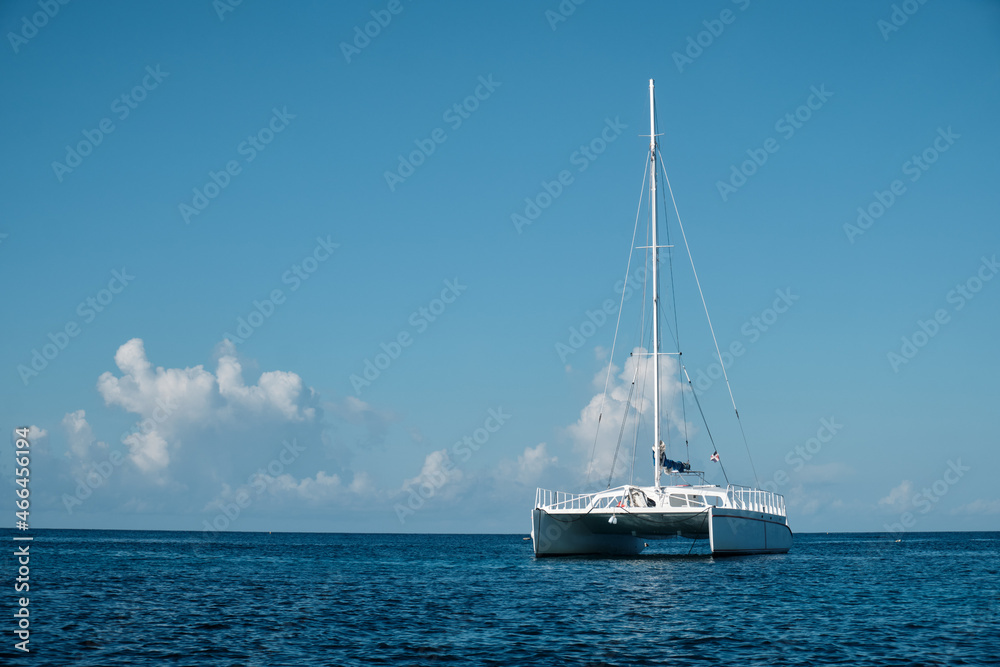 Double-hulled yacht in the Caribbean.