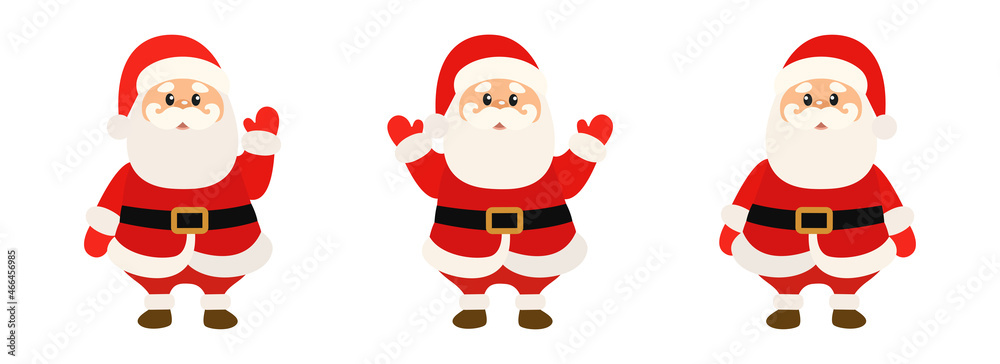 Set of Christmas illustrations. Santa Claus with waving and greeting.	