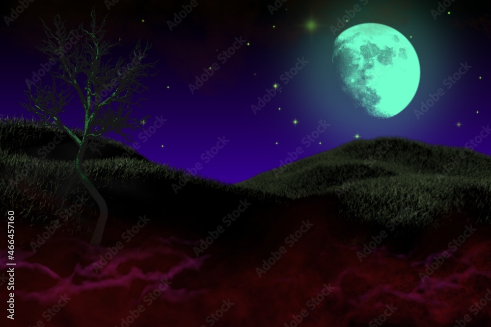 Fototapeta premium multi colored haunting night mockup - bokeh background design template 3D illustration soft focus trick or treat concept