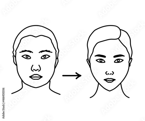 Plastic surgery on a woman's face. Silhouette V - line of the face. Vector illustration.