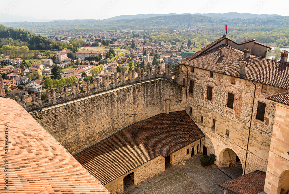 Top view of the ancient Rocca Borromeo of Angera castle, province of Varese, Italy.