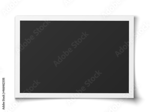 Frame photo portrait. Blank vintage realistic camera picture for paper photos, empty album or gallery photoframe mockup with shadows. Vector isolated on white background illustration