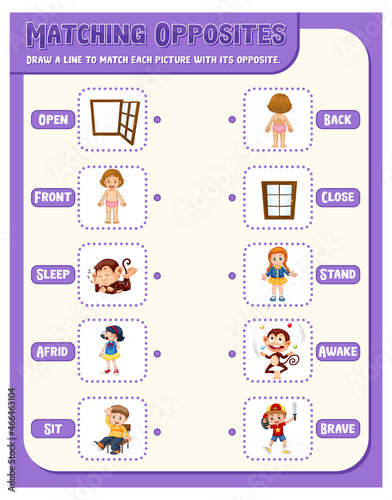 Matching opposite words worksheet template