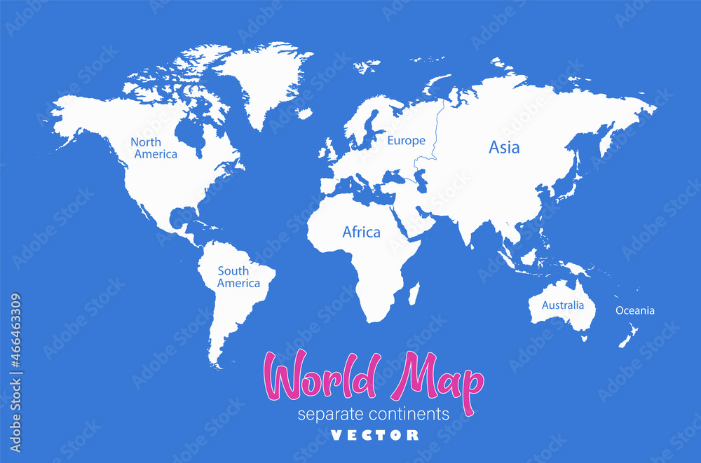 Naklejka premium World map, separate continents whit names, blue background vector