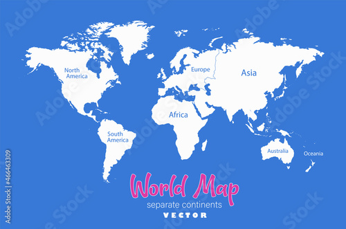 World map  separate continents whit names  blue background vector