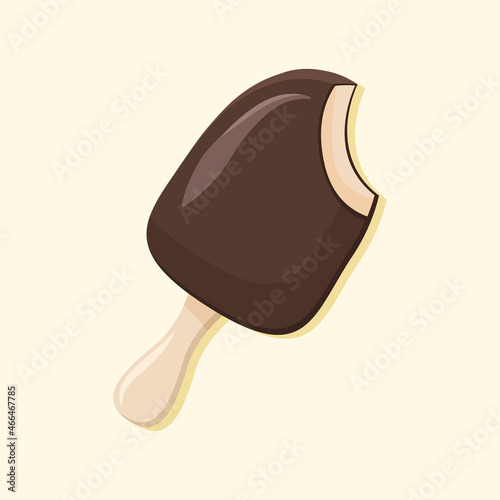 Chocolate ice cream on stick vector cartoon illustration isolated in beige background.