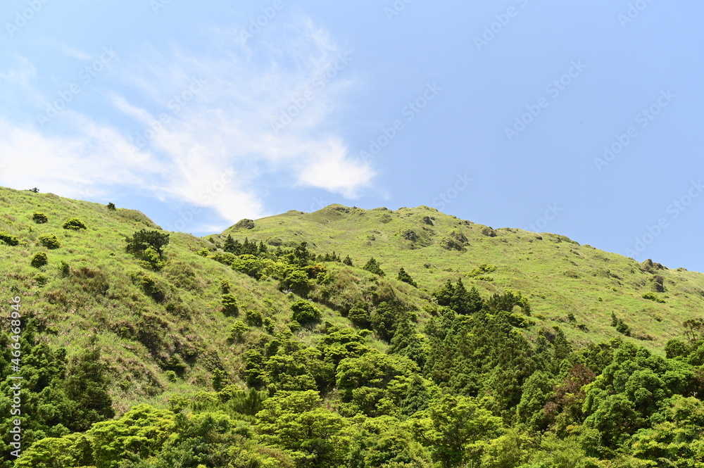 Beautiful landscape view from the mountain top in Yangmingshan National Park.	