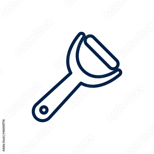 Peeler icon, sign of kitchen utensils. Cookware pictogram isolated on white color, transparent background. Vector icon shape. Peeler simple symbol closeup.