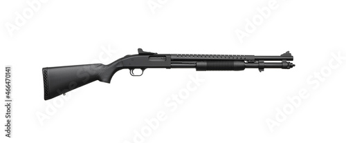 Canvas Print Pump-action 12 gauge shotgun isolated on a white back