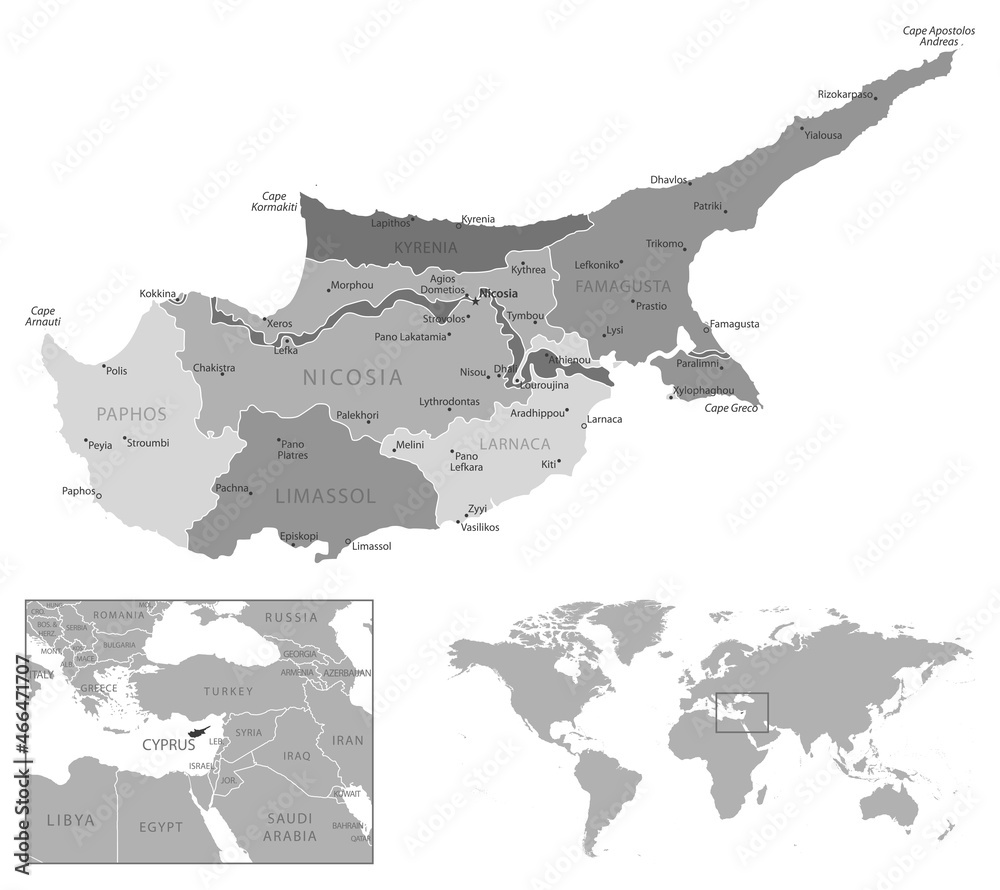 Fototapeta premium Cyprus - highly detailed black and white map.