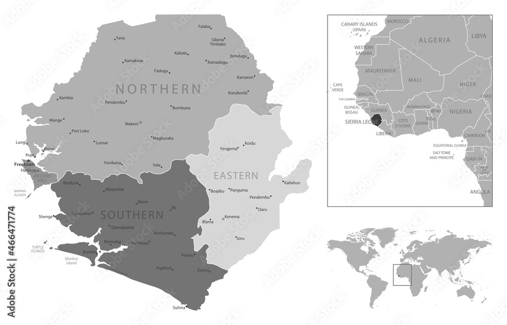 Sierra Leone - highly detailed black and white map.