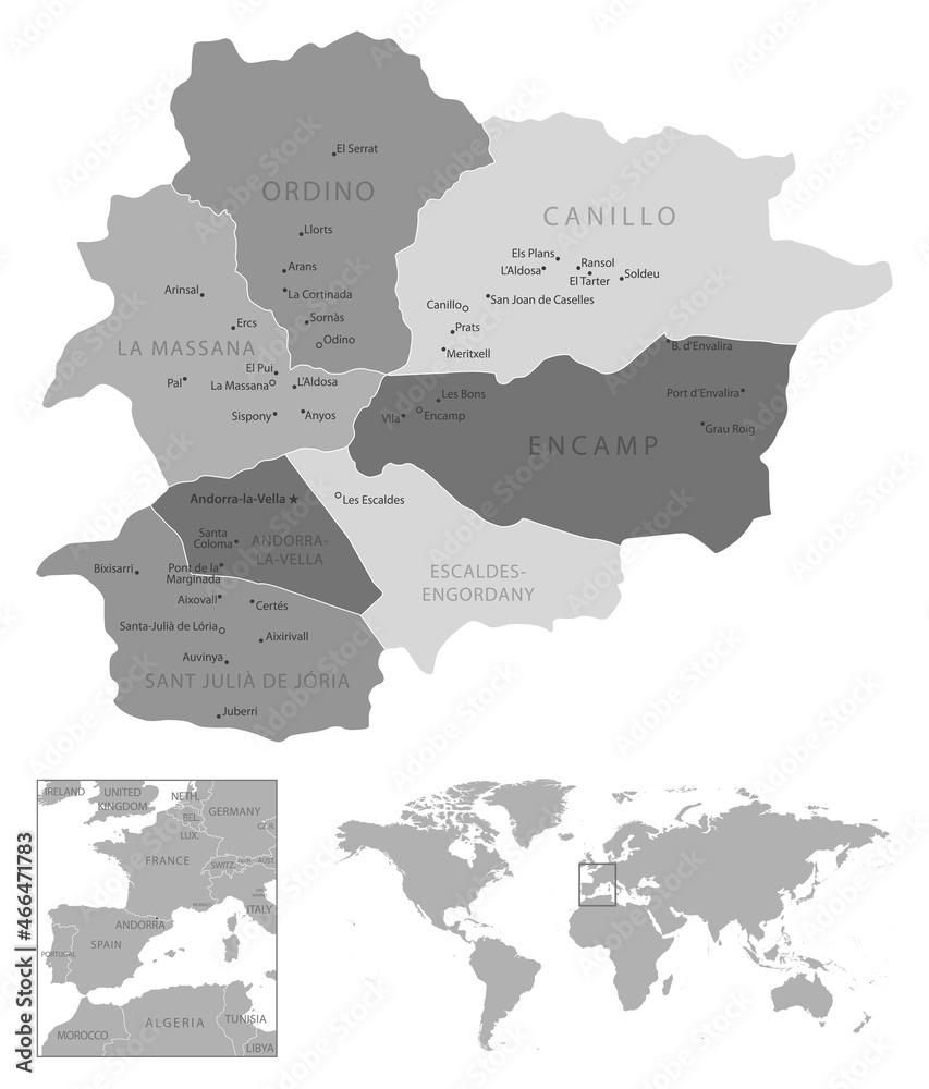 Obraz premium Andorra - highly detailed black and white map.