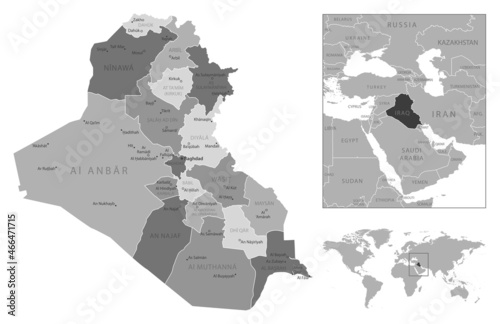 Iraq - highly detailed black and white map. photo