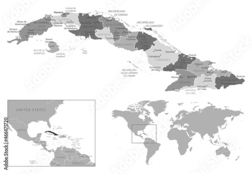 Cuba - highly detailed black and white map.