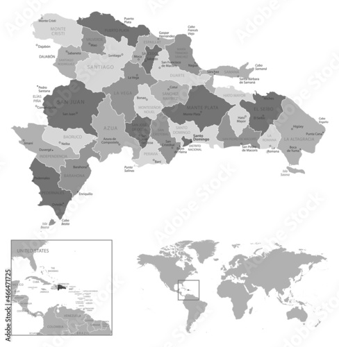 Dominican Republic - highly detailed black and white map.
