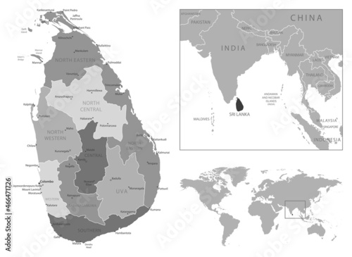 Sri Lanka - highly detailed black and white map.