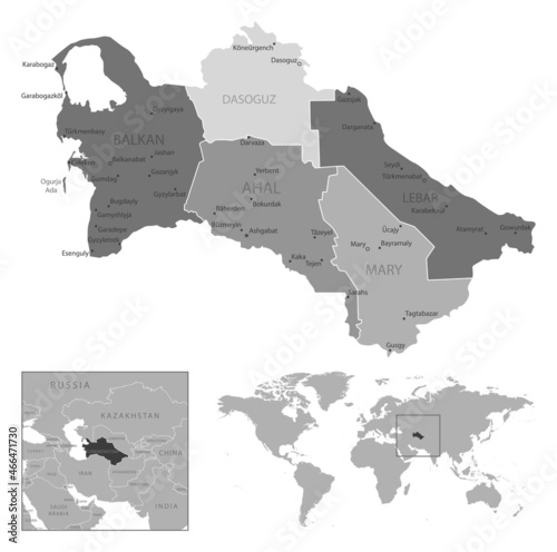 Turkmenistan - highly detailed black and white map.