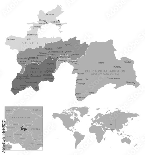 Tajikistan - highly detailed black and white map.