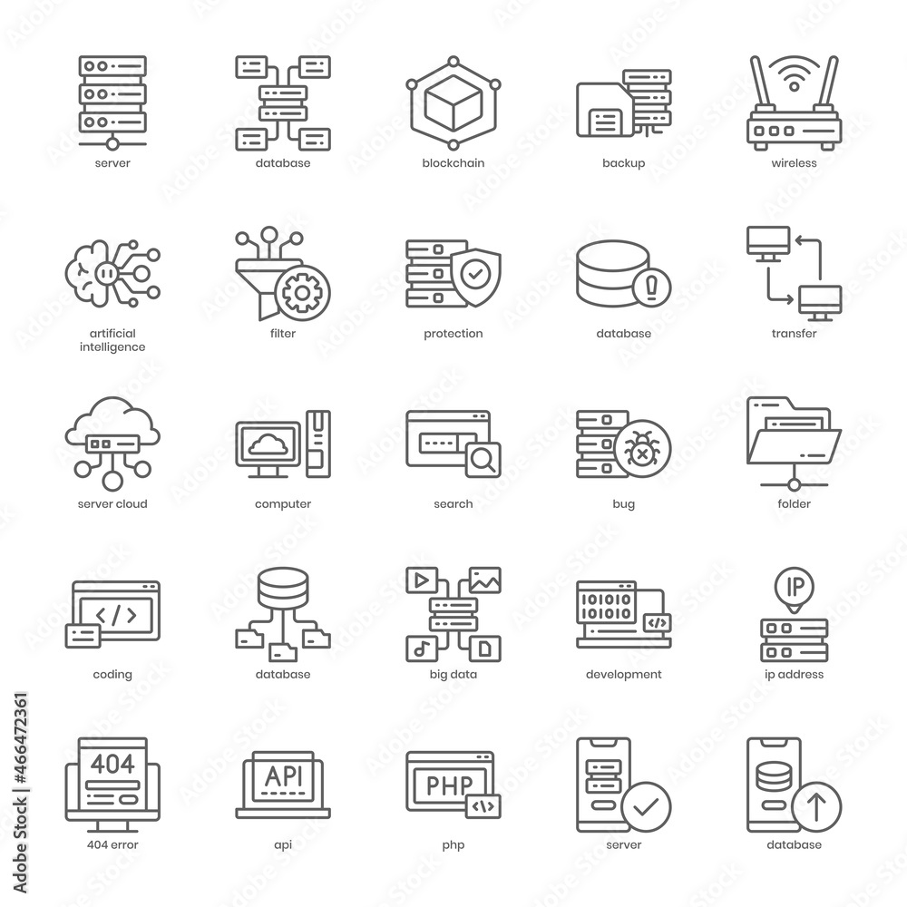 Server and Database pack for your website design, logo, app, UI. Server and Database icon outline design. Vector graphics illustration and editable stroke.