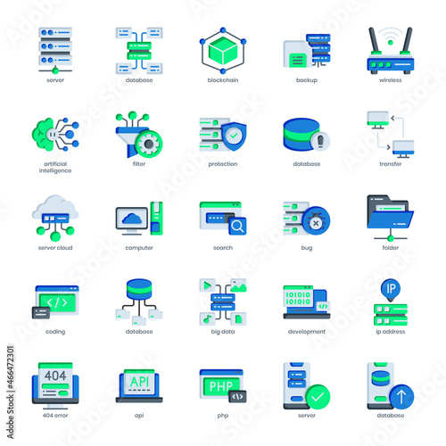 Server and Database pack for your website design, logo, app, UI. Server and Database icon flat design. Vector graphics illustration and editable stroke.