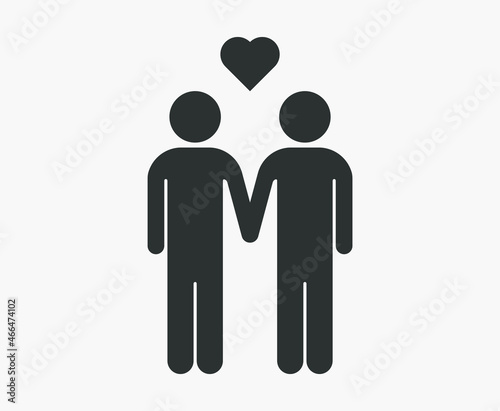 Gay couple vector icon isolated on white background. Homosexual couple sign. Two men and a heart pictogram.