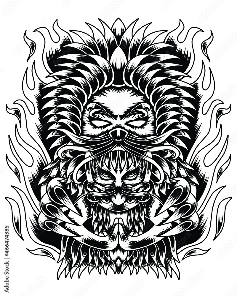 Obraz premium Artwork Illustration Humans With Lion Abilities Black And White