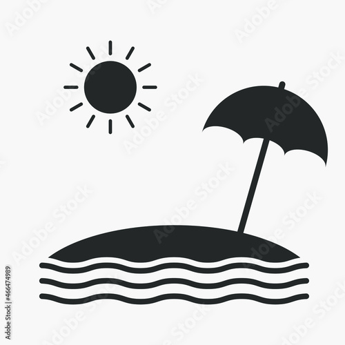 Island vector icon on white background. Sun, parasol, ocean sign.