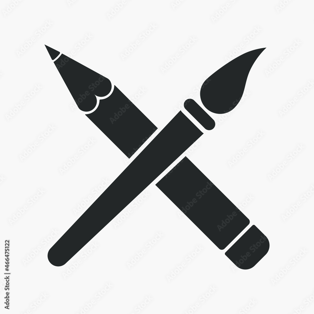 Pencil and paintbrush vector icon isolated on white background. Art symbol. Pencil and paintbrush vector icon isolated on white background. Art symbol.