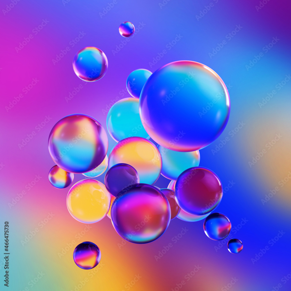 3d render, abstract background with colorful glass balls or iridescent bubbles, microscopic macro 3d render, abstract background with colorful glass balls or iridescent bubbles, microscopic macro
