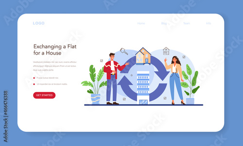 Real estate agency service web banner or landing page. Qualified realtor.