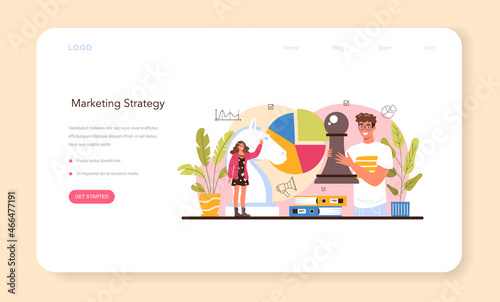 Marketer web banner or landing page. Marketing strategy and communucation